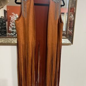 Fringed Suede Vest with Silver Epaulettes